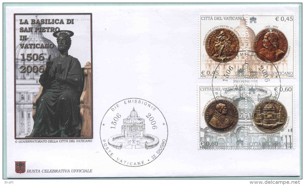 2006 Vaticano, 500 Aniversario Basilica Di San Pietro, FDC Non Viaggiata - FDC