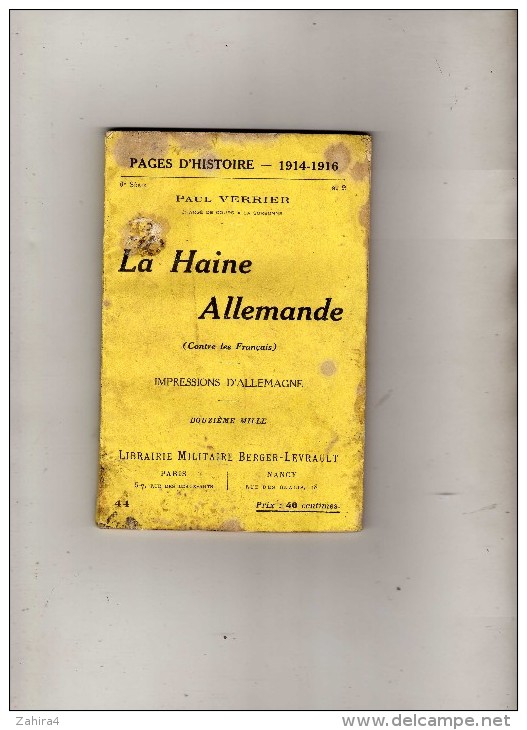 Page D'histoire - 1914-1916 - Paul Verdier (Sorbonne)- La Haine Allemande (contre Les Français)- Impressions D'Allemagne - War 1914-18