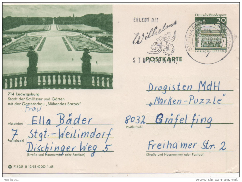 Nr. 1934,  Ganzsache Deutsche Bundespost,   Ludwigsburg - Cartes Postales Illustrées - Oblitérées