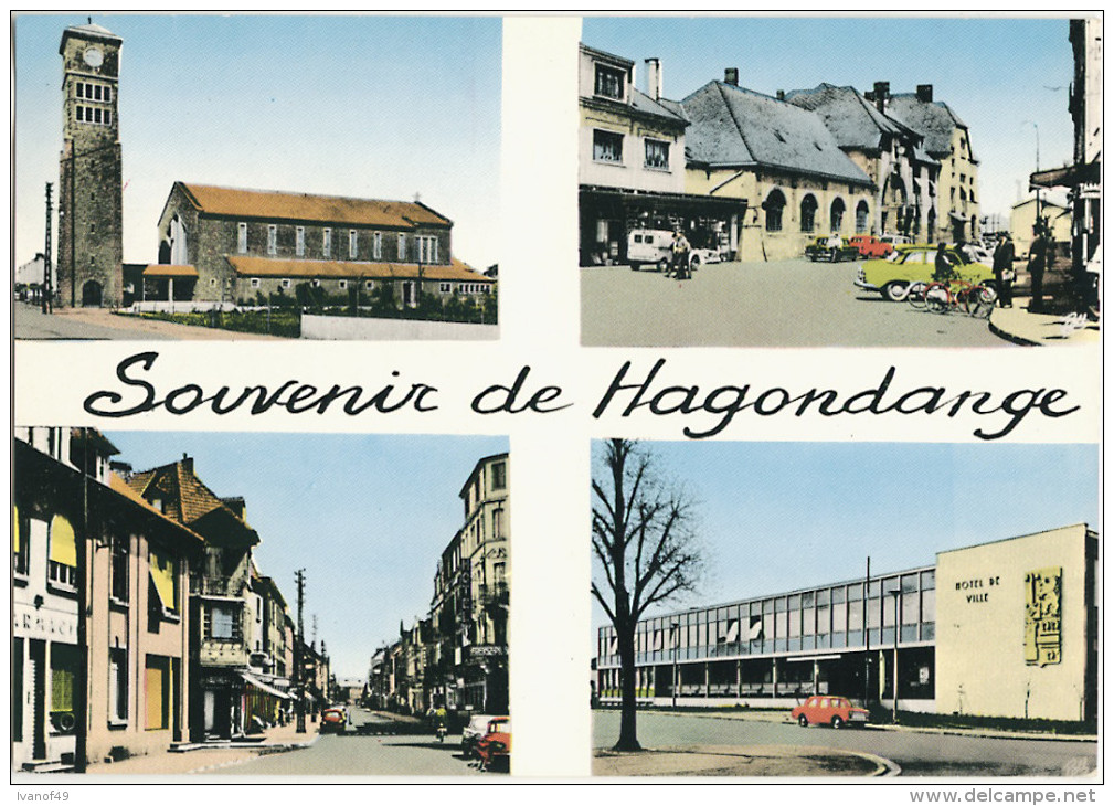 57 - CPM - Souvenir De HAGONDANGE - Vues Multivues église, Gare SNCF,Rue De La Gare, Hotel De Ville - Hagondange