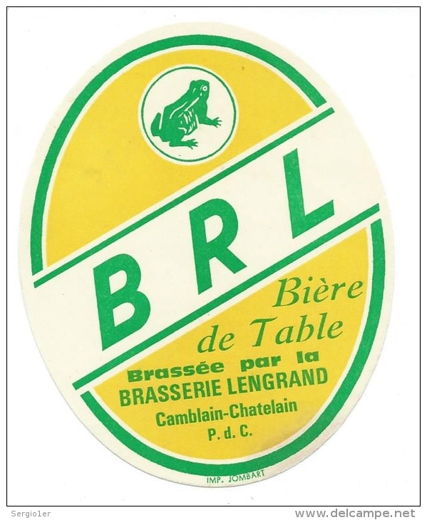 Ancienne étiquette Bière BRL Bière De Table  Brasserie Lengrand Camblain Chatelain Pas De Calais 62 Grenouille - Bière