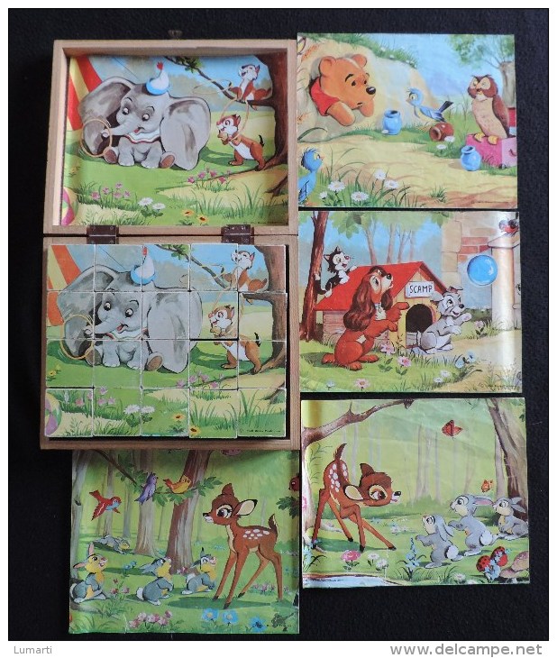 Ancien Jeu De 20 Cubes N°2020 - Walt Disney - Complet + 5 Planches Et Planche Couverture - Boite Bois - Toy Memorabilia