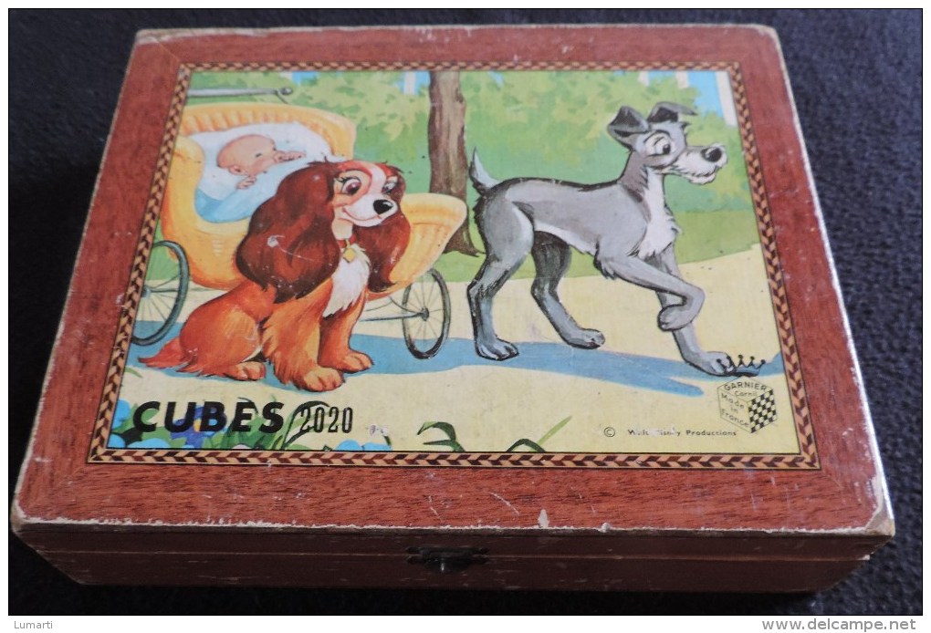 Ancien Jeu De 20 Cubes N°2020 - Walt Disney - Complet + 5 Planches Et Planche Couverture - Boite Bois - Toy Memorabilia