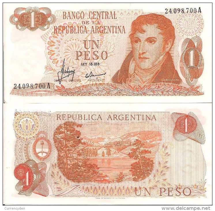 Argentina P287. 1 Peso, General Belgrano / Llao-Llao, Bariloche Mountain Resort - Argentina