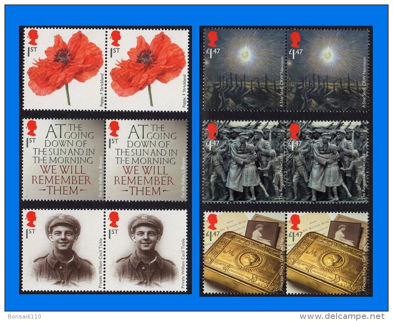 GB 2014-0040, 100th Anniversary Of The First World War, Pair Set (6V) MNH - Neufs