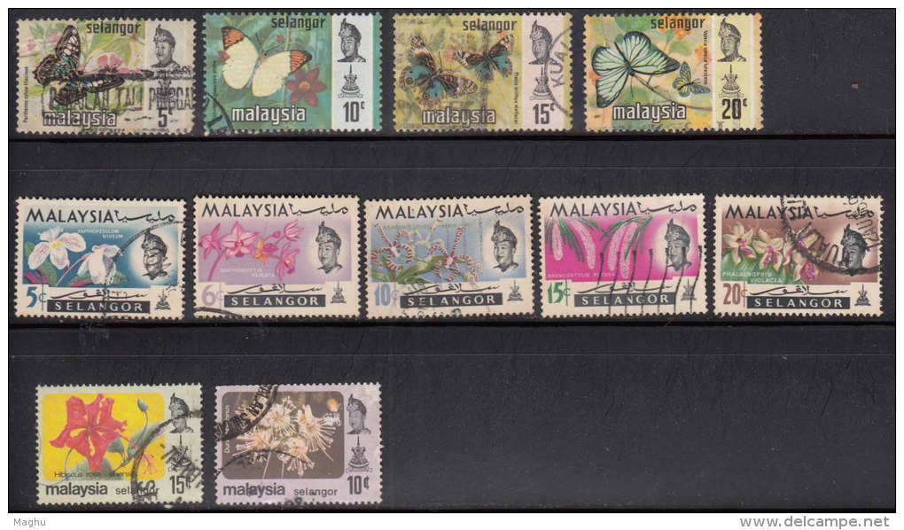 Selangor Used 1965, 1971, 1979, Butterfly, Insect, Orchid, Malaya, (sample Image), - Selangor