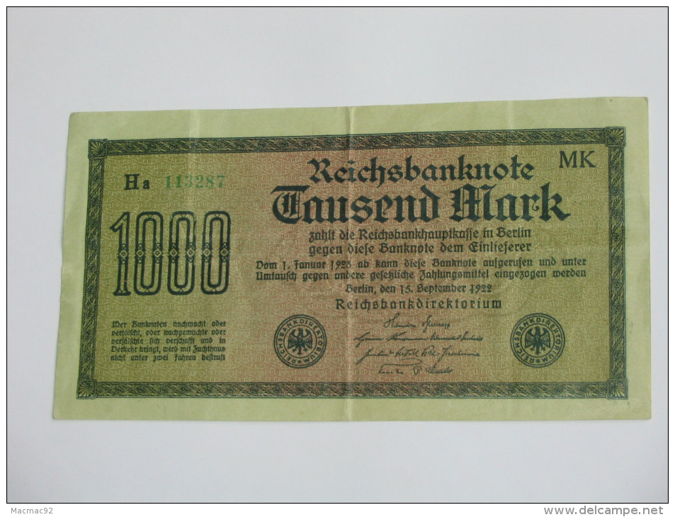 1000  Tausend Mark - Berlin 1922  Reichsbanknote - Germany **** EN ACHAT IMMEDIAT **** - 1.000 Mark