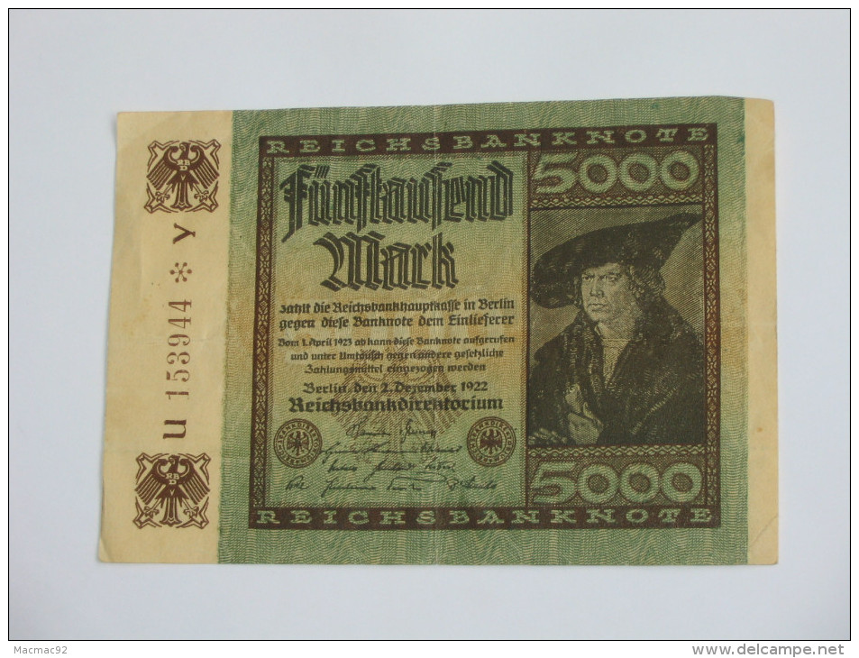 5000 Funftausend  Mark - Berlin 1922  Reichsbanknote - Germany **** EN ACHAT IMMEDIAT **** - 1000 Mark