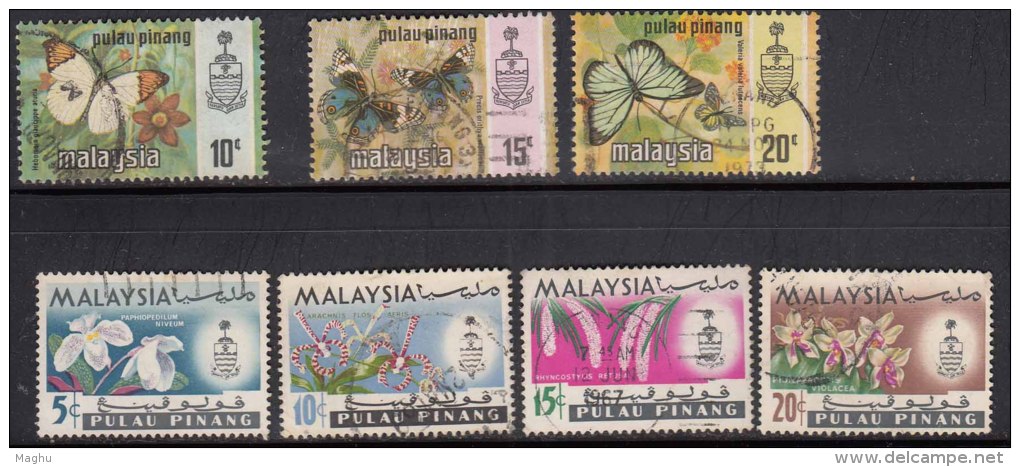 Penang Used 1965, 1971, Butterfly, Orchid, Malaya, (sample Image) - Penang