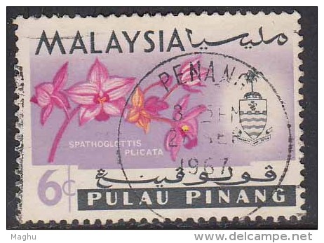 6c Penang Used  1965 Orchid,  Malaya, - Penang