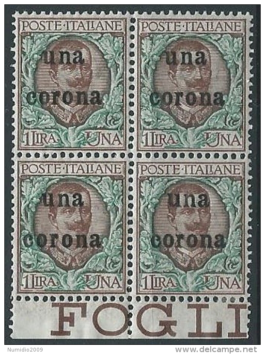 1919 DALMAZIA 1 CORONA QUARTINA LUSSO MNH ** - ED729-2 - Dalmatia