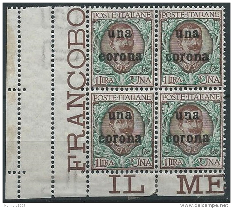 1919 DALMAZIA 1 CORONA QUARTINA LUSSO MNH ** - ED729-3 - Dalmatie