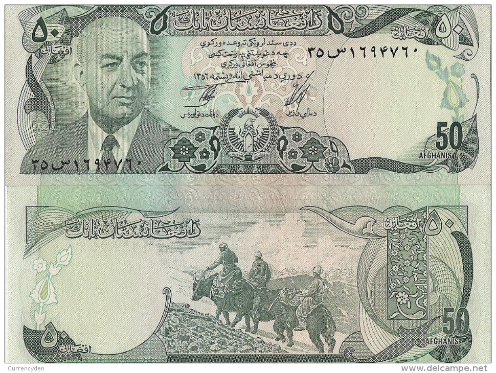 Afghanistan P49a, 50 Afghans, President Muhammad Daud / Yaks $5CV - Afghanistan