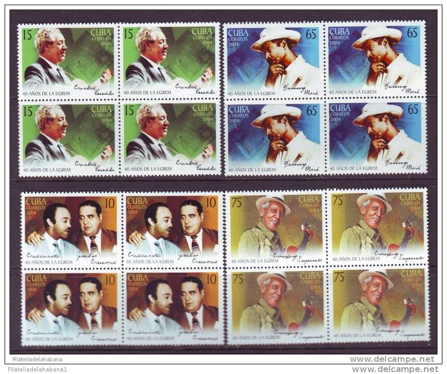 2004.113 CUBA 2004 BLOCK 4 CANTANTES DE CUBA, CARLOS PUEBLA, BENNY MORE, COMPAY SEGUNDO, JULIO CUEVAS  CASCARITA MNH SET - Unused Stamps