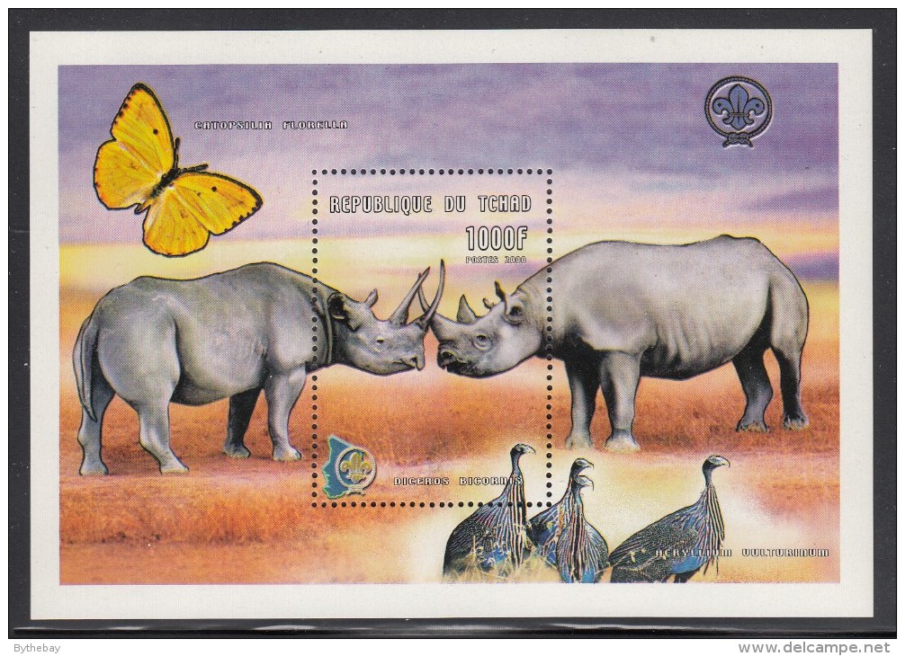 Chad MNH Scott #882 Souvenir Sheet 1000fr Rhinoceros, Scout Emblem - Tchad (1960-...)