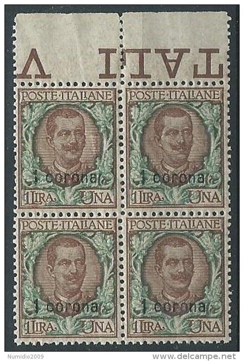 1921-22 DALMAZIA 1 CORONA QUARTINA MNH ** - ED720-2 - Dalmatia