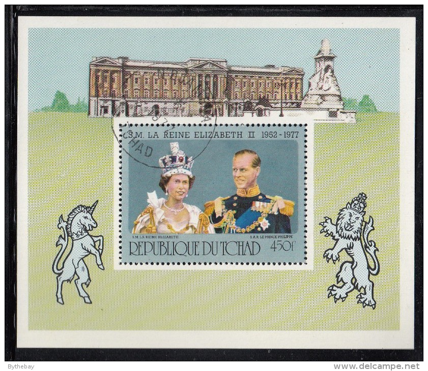 Chad Used Scott #329 Souvenir Sheet 450fr Queen Elizabeth, Prince Philip - 25th Anniversary Of Reign - Tchad (1960-...)