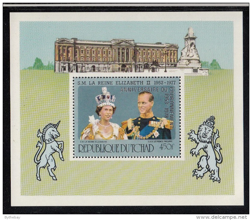 Chad MNH Scott #348 Souvenir Sheet 450fr Queen Elizabeth, Prince Philip - 25th Anniversary Of Coronation - Tchad (1960-...)