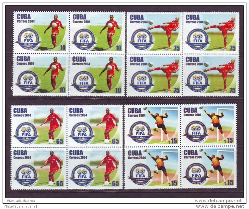 2004.103 CUBA 2004 FIFA SOCCER FUTBOL 100 ANIV COMPLETE SET MNH BLOCK 4 - Unused Stamps