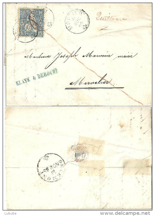 Faltbrief  Moutier - Mervelier  (Fingerhutstempel)        1865 - Lettres & Documents