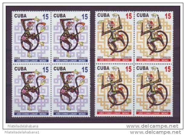 2004.139 CUBA 2004 AÑO CHINO LUNAR MONO. CHINA MOON YEAR MONKEY. MNH COMPLETE SET BLOCK 4 - Neufs