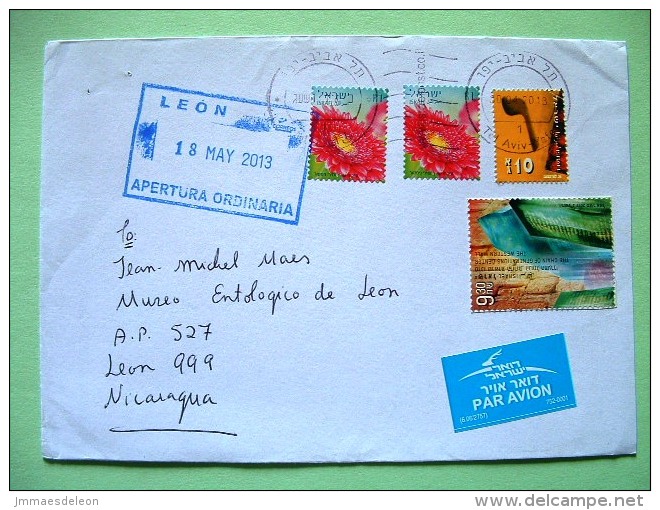 Israel 2013 Cover To Nicaragua - Flowers Letters Buildings - Cartas & Documentos