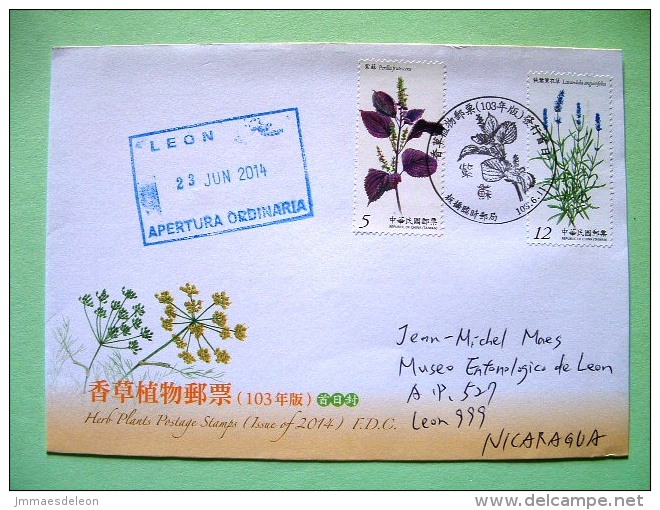 Taiwan 2014 FDC Cover To Nicaragua - Flowers - Herbs - Brieven En Documenten