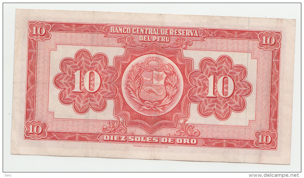 PERU 10 SOLES DE ORO 1960 VF++ P 82A - Peru