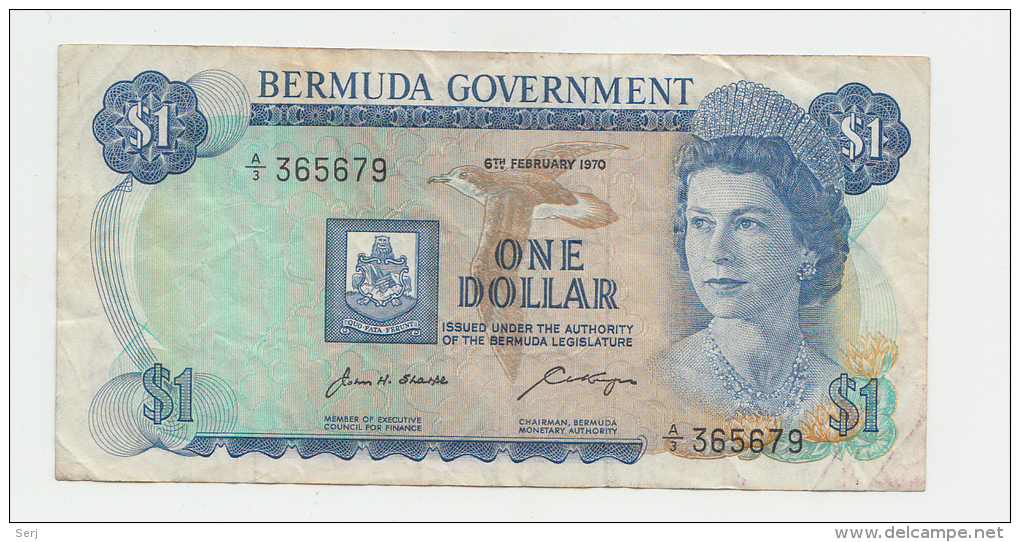 Bermuda 1 Dollar 1970 VF+ CRISP Banknote P 23 - Bermudas