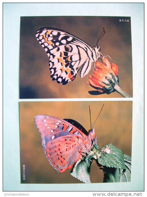 Two Postcards On Butterflies From China - Insects