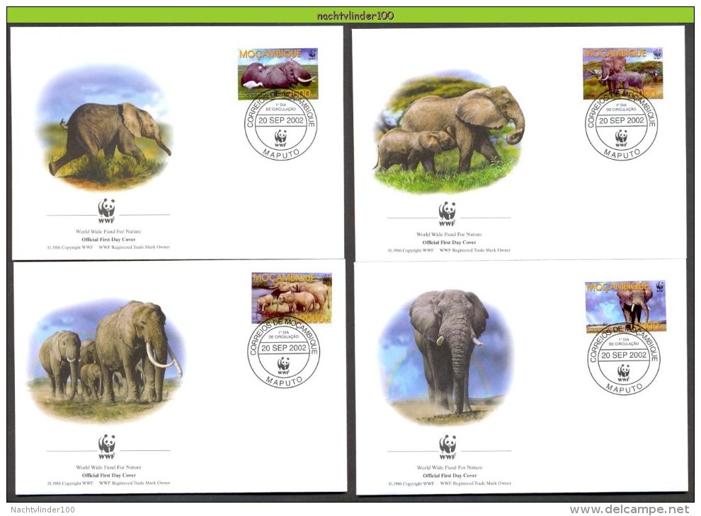 Nat314fb WWF FAUNA OLIFANTEN ZOOGDIEREN VOGELS BIRDS HERON SAVANNAH ELEPHANT ELEFANT MAMMALS MOCAMBIQUE 2002 FDC's - FDC