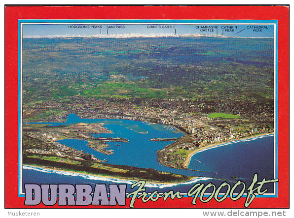 South Africa PPC Durban Natal Arial View RSA Per Lugpos Airmail Par Avion Label HILLCREST 1992 SANDNESS Norway (2 Scans) - Afrique Du Sud