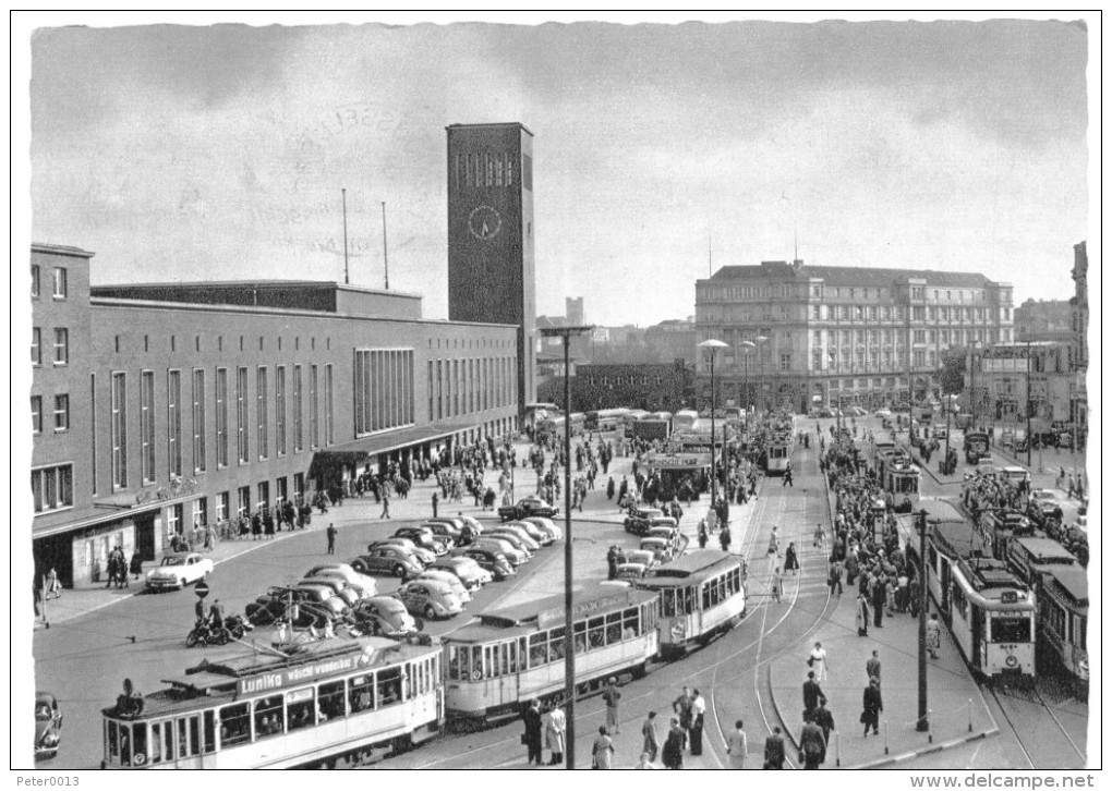 Düsseldorf, Wilhelmplatz Mit Hauptbahnhof, Straßenbahn, 1958, S/w - Düsseldorf