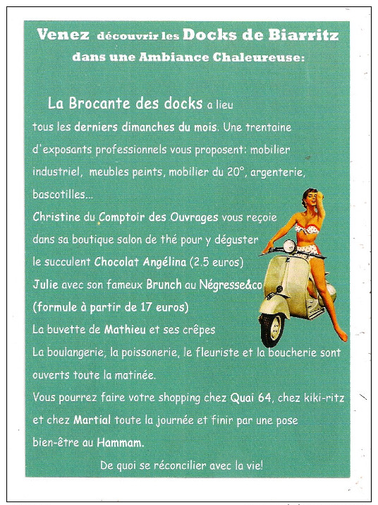 Affichette 10 X 14 Cm - Brocante Des Docks De Biarritz - Pin-up - Scooter, Vespa - Parfait état - 2 Scans - Affiches