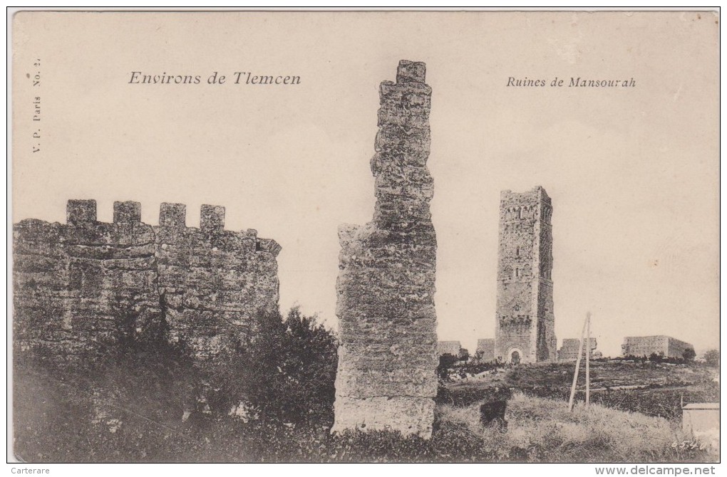 AFRIQUE,ALGERIE FRANCAISE,AFRICA,TLEMCEN EN 1920,TILIMSEN,ORANIE,RUIN ES DE MANSOURAH,carte Ancienne - Tlemcen