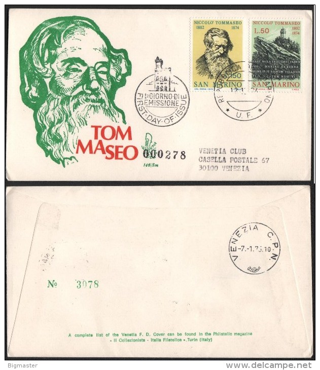 Fdc Venetia 146sm 1974 Niccolò Tommaseo Viaggiata - FDC