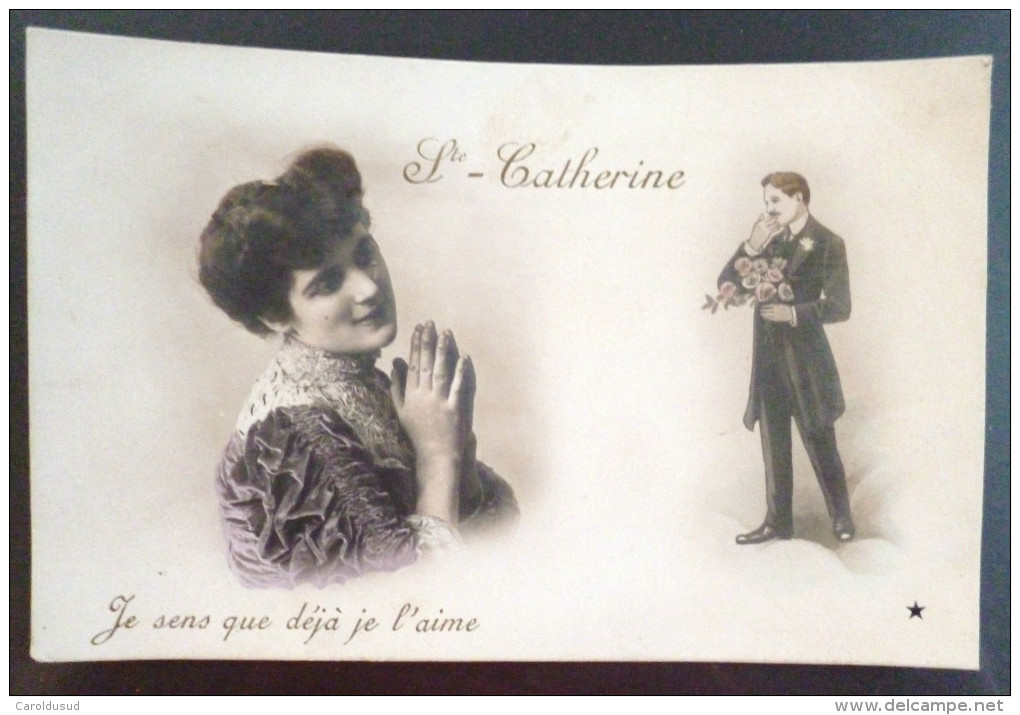 CPA Photo Montage Surrealisme Fete Catherine Valentin ETOILE 1106 Femme Reve Litho Homme Nuage Je Sens Que Je L Aime - Saint-Catherine's Day