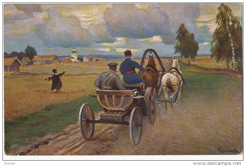 Riga No 185 Lenz And Rudolff Russian Art Card Signed Attelage Horse Cart - Lettonie