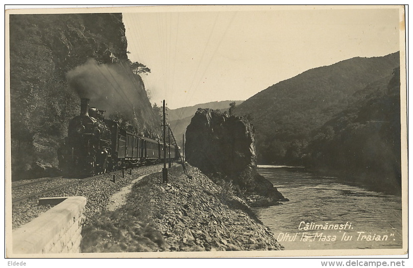 Real Photo Train Calimanesti Oltul La Masa Lui Tralan Used To Cluj 1936 - Roumanie