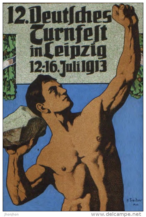 Germany - Postcard Circulated 1913 - German Gymnastics Festival In Leipzig  With Special Vignette On The Back -3/scans - Gymnastique