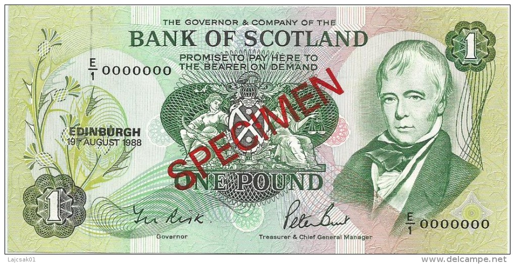 Bank Of Scotland 1 Pound 1988. UNC SPECIMEN P-111 Signature G - 1 Pound