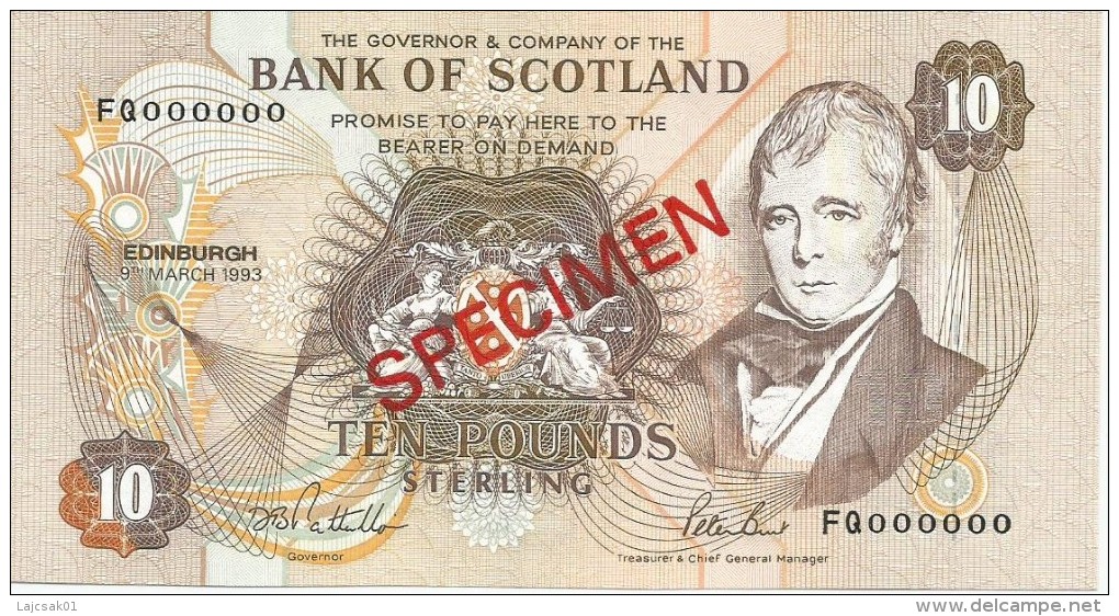 Bank Of Scotland 10 Pounds 1993. UNC SPECIMEN P-117 - 10 Pounds