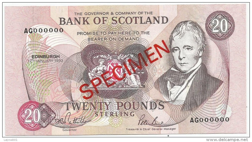 Bank Of Scotland 20 Pounds 1993. UNC SPECIMEN P-118 - 20 Pounds