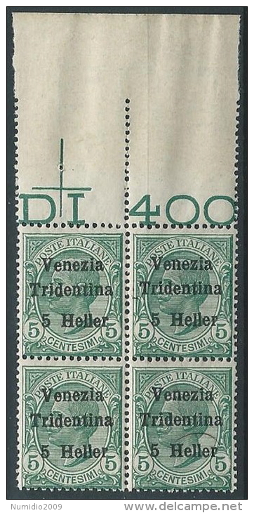 1918 TRENTINO EFFIGIE 5 H QUARTINA MNH ** - ED758 - Trento