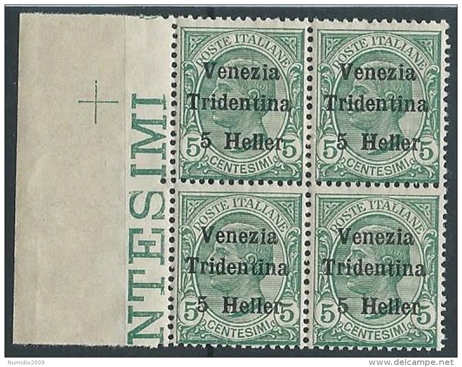 1918 TRENTINO EFFIGIE 5 H QUARTINA MNH ** - ED760 - Trento