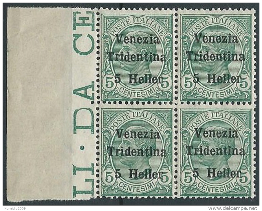 1918 TRENTINO EFFIGIE 5 H QUARTINA MNH ** - ED760-2 - Trento