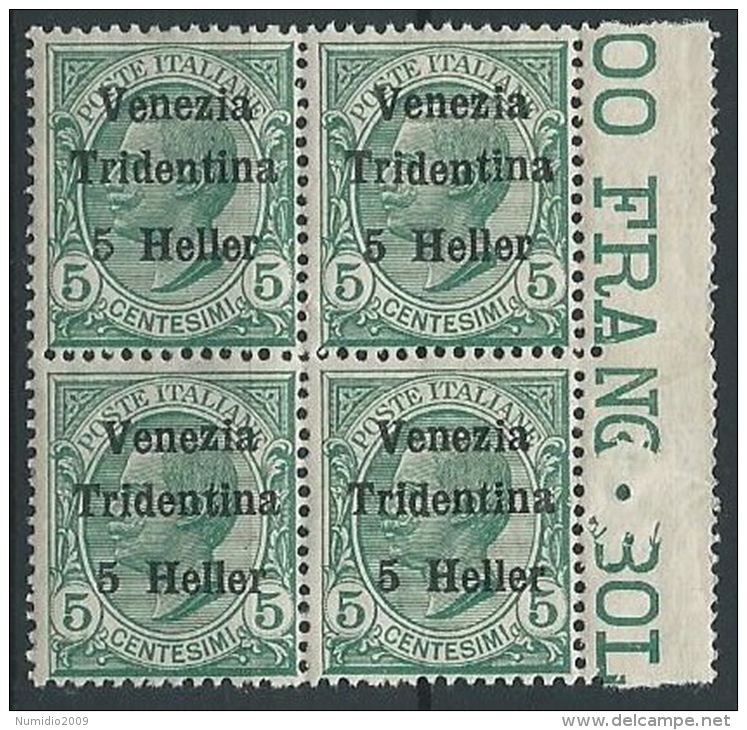 1918 TRENTINO EFFIGIE 5 H QUARTINA MNH ** - ED761-3 - Trento