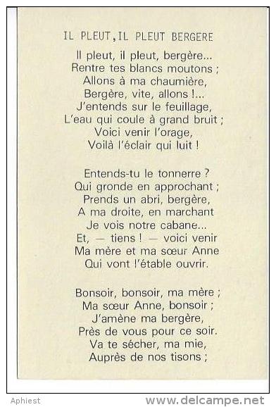 Carte Illustrée - Il Pleut, Il Pleut Bergère - Chanson - Autres & Non Classés