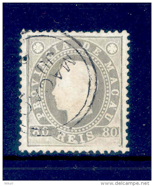 ! ! Macau - 1887 D. Luis 80 R - Af. 38 - Used - Used Stamps