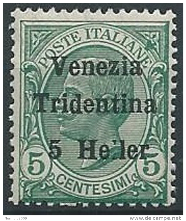 1918 TRENTINO EFFIGIE 5 H VARIETà PRIMA LETTERA L MNH ** - ED768 - Trento